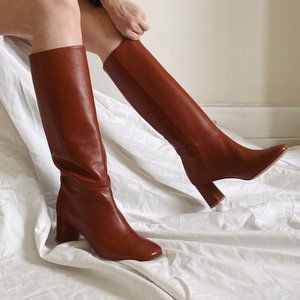 New LOQ Donna Boot brown leather pull on heeled boots